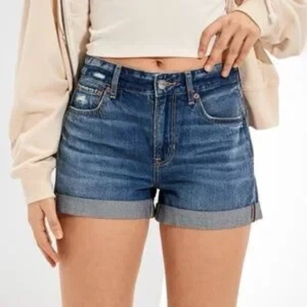 American Eagle Outfitters Dark Blue Denim Tomgirl Roll-Cuff Jean Shorts Size 6